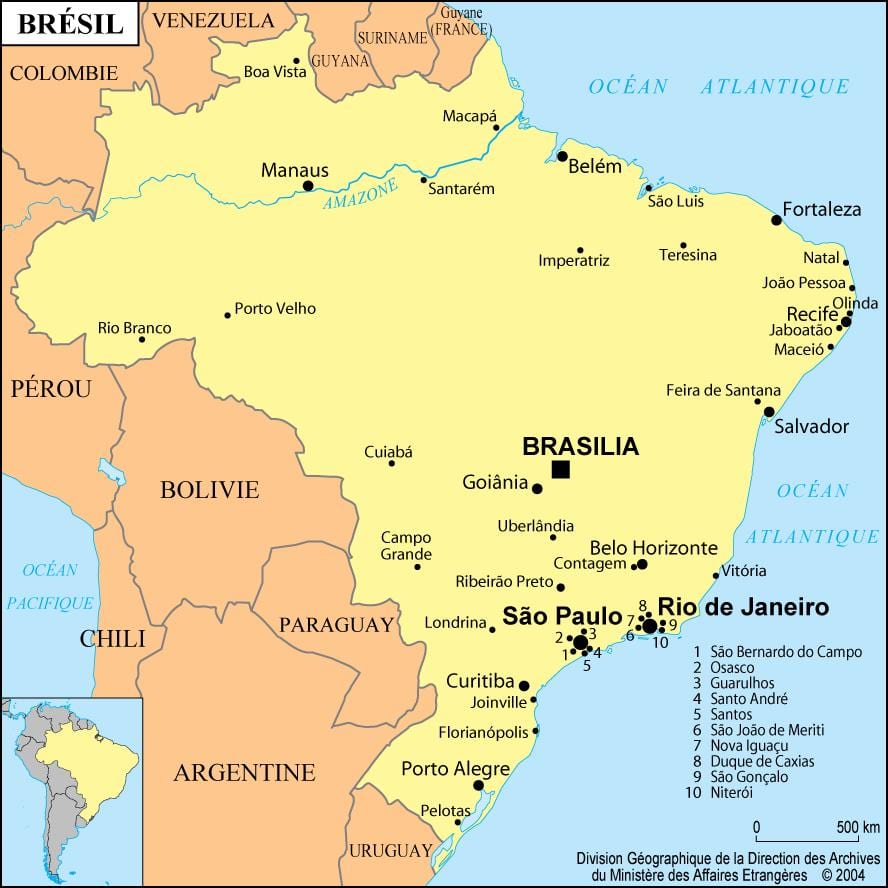 Brezilya haritası Rio de Janeiro gösteriliyor
